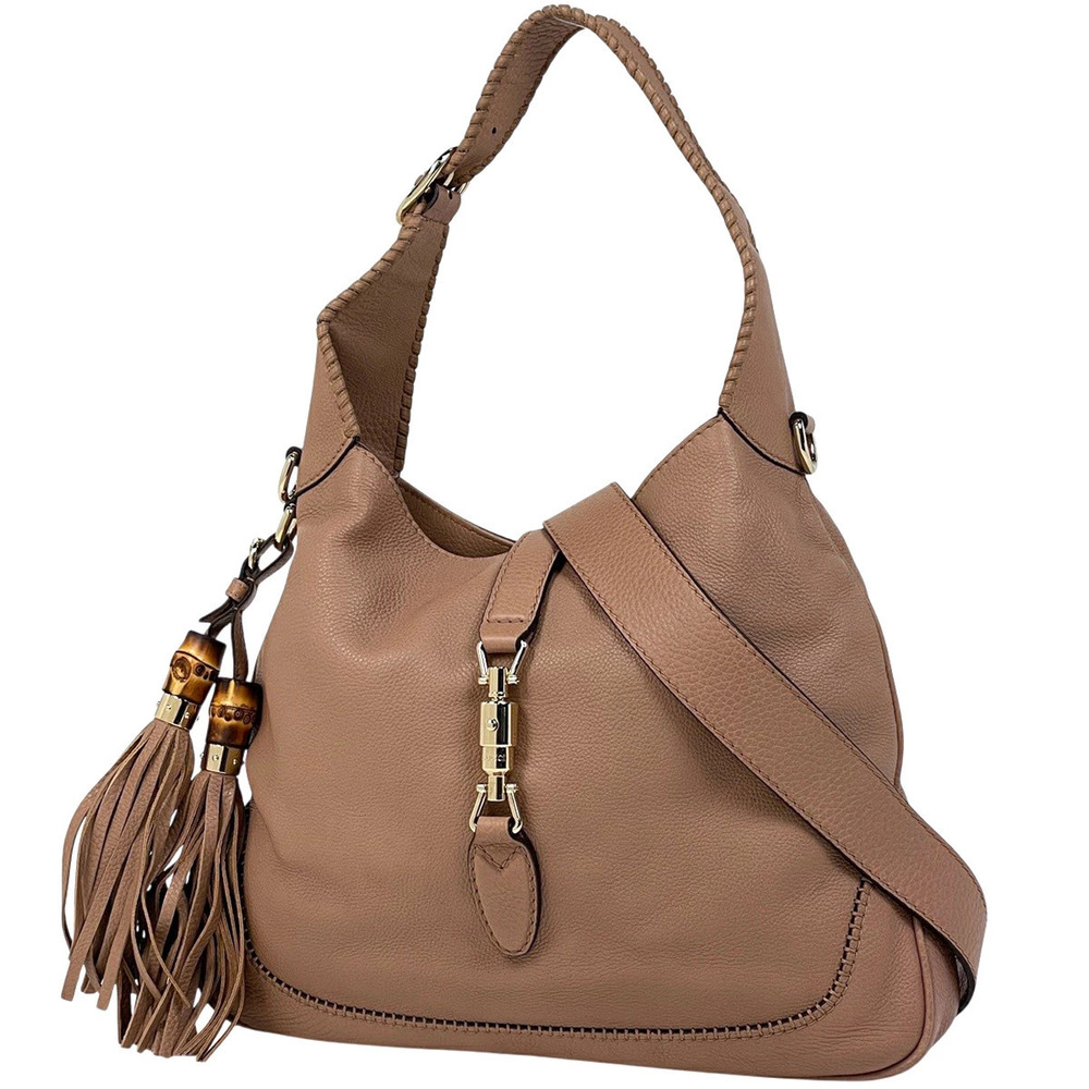 Gucci Jackie 2way Shoulder Bag Bamboo Fringe Leather Beige Cream